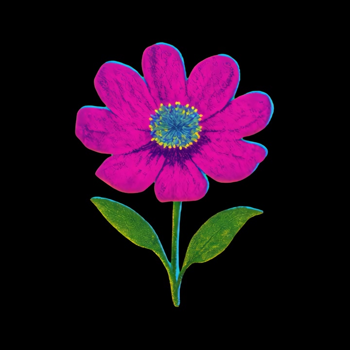 Flor Rosa Estilizada Vibrante em Fundo Preto