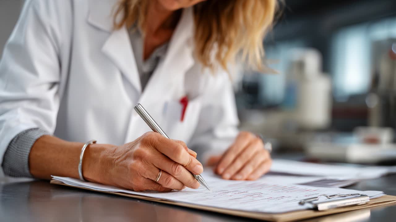 A focused individual in a professional environment diligently records important information while writing on a clipboard, showcasing commitment to detail and precision in their work process