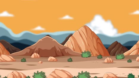 desert scene with mountains and moving clouds