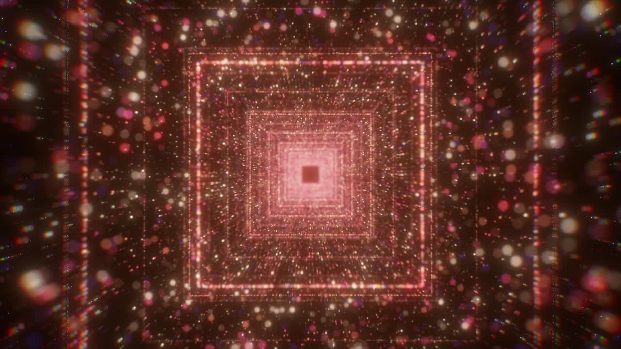 Abstract 3D Tunnel with Geometric Patterns and Colorful Lights