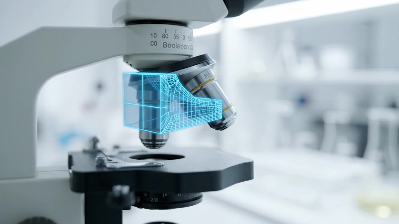 An Advanced Microscope Displays a Digital Overlay of a Sample, Integrating Optical Science and 3D Visualization for Enhanced Research in Laboratory Settings.