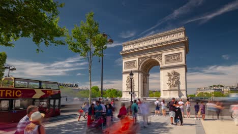 paris city sunny day famous arch crowded traffic square timelapse panorama 4k france
