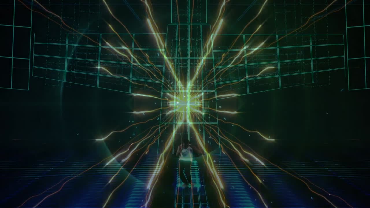 반 ⁇ 이는 반점과 빛의 흔적의 애니메이션과 사람 춤