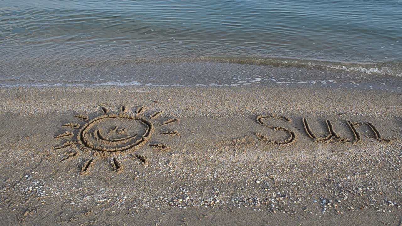 Disegno del sole sulla spiaggia. Spiaggia e disegno.
