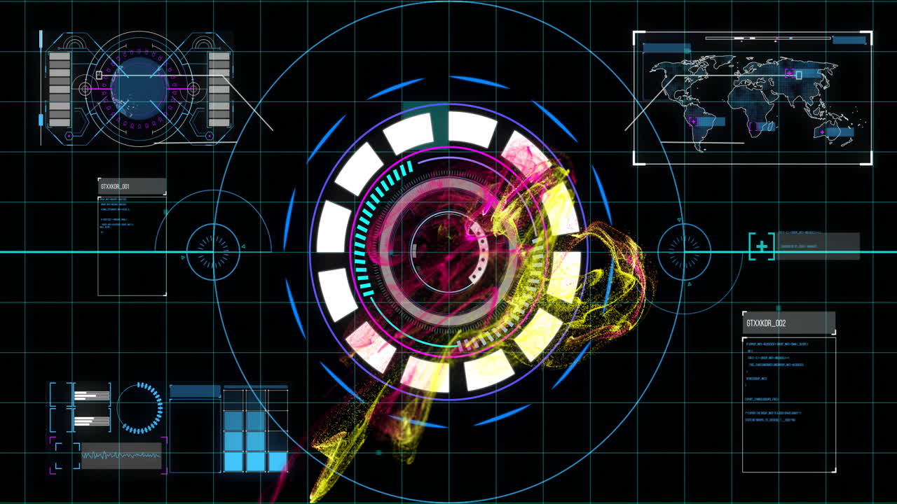 Rotating circular elements and data visualizations in digital animation interface