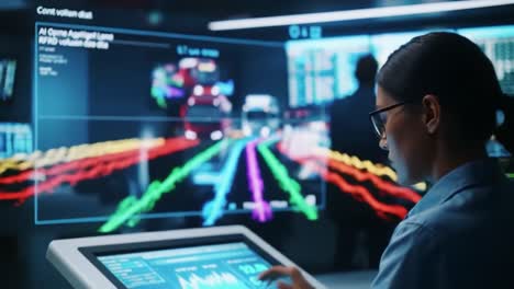 advanced technological interface: a professional analyzing real-time data and visualizations while monitoring complex traffic stream insights and patterns