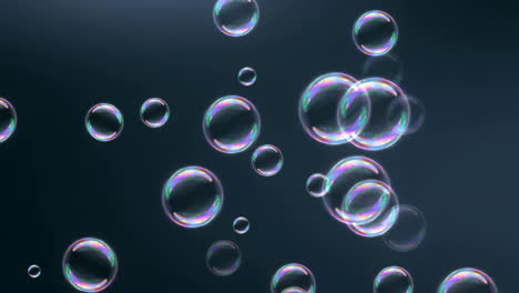 iridescent soap bubbles floating on a dark background