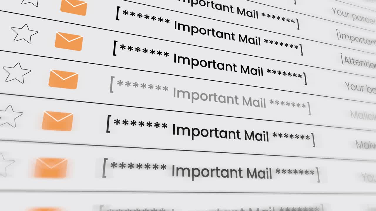 Scrolling Email Inbox with Important Mail Notifications