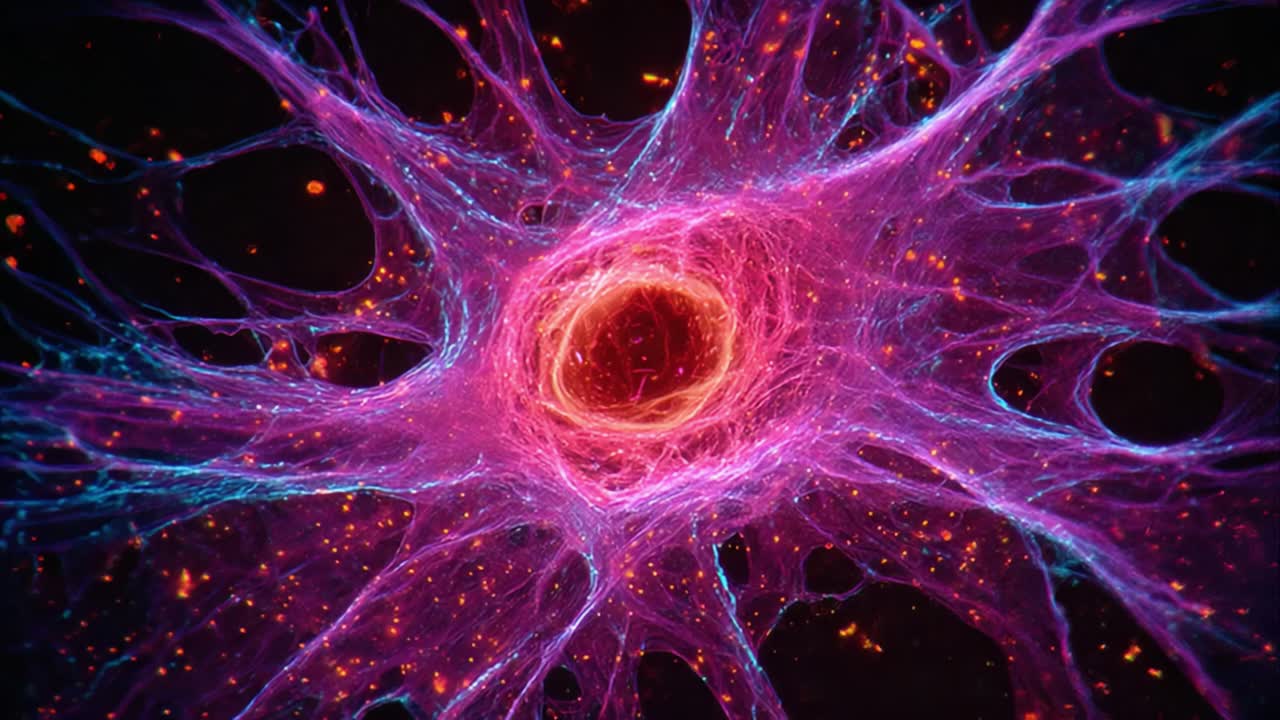 Visualizing Complex Neural Structures: A Stunning Close-Up of a Neuron with Vibrant Pink and Blue Projections Capturing the Intricacies of Neural Networks
