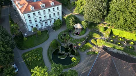 Aerial-Sunset-View-of-Braga's-Sanctuary-in-Northern-Portugal,-Bom-Jesus-,-Sameiro