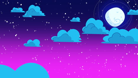 cartoon animation background with motion clouds and moon 1