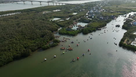 4k aerial of basket boat experience, vietnam