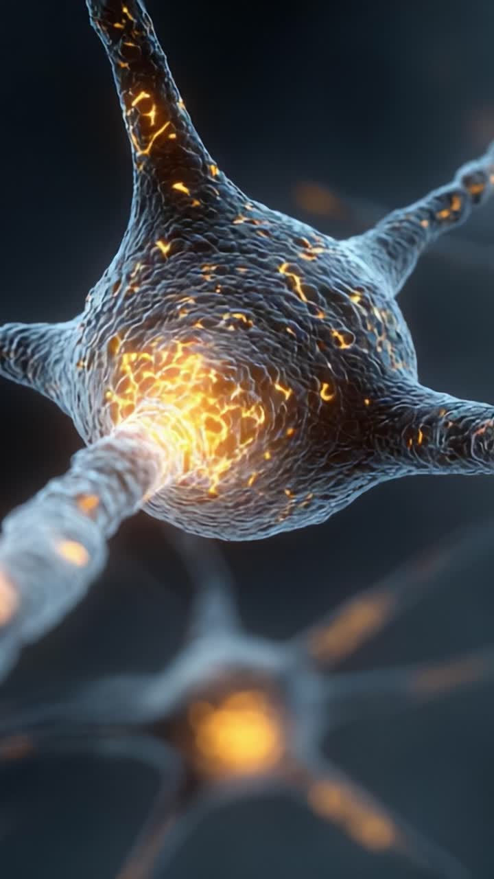 Un'esplorazione ravvicinata delle strutture neuronali che mette in evidenza la complessa attività elettrica e la connettività dei neuroni nel cervello umano