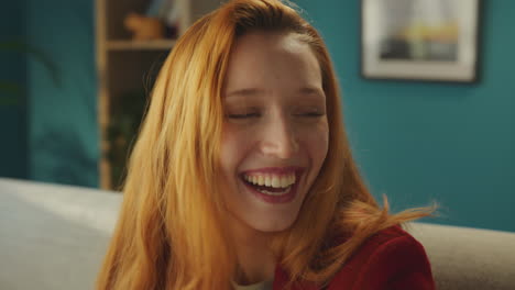 cheerful woman laughing out loud