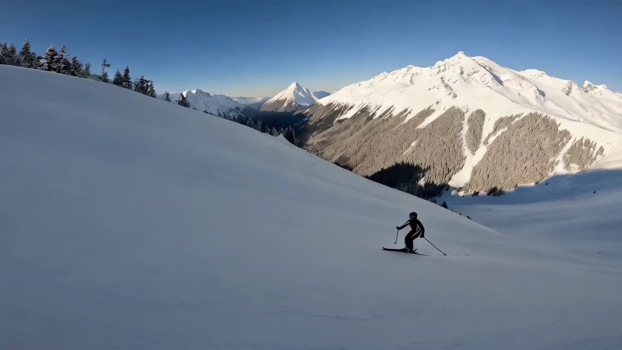 Sciatore su un pendio montano innevato