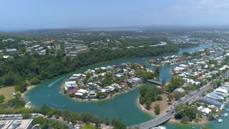 An-Aerial-View-Shows-Boats-Traversing-The-Waterways-Of-The-Noosa-Shire-In-Queensland-Australia