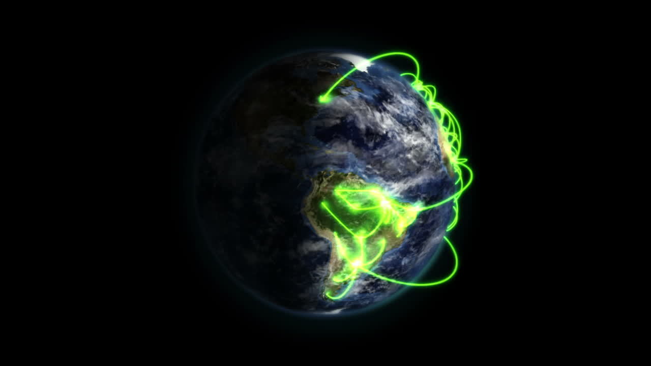 saliendo de una red verde en una tierra sombreada con nubes, cortesía de nasa.org.