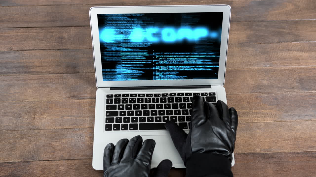 animación digital de las manos de los hackers en el teclado del portátil 4k