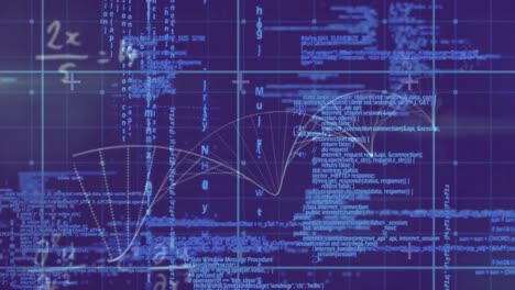 Animation of equations and particles forming helix over processing data