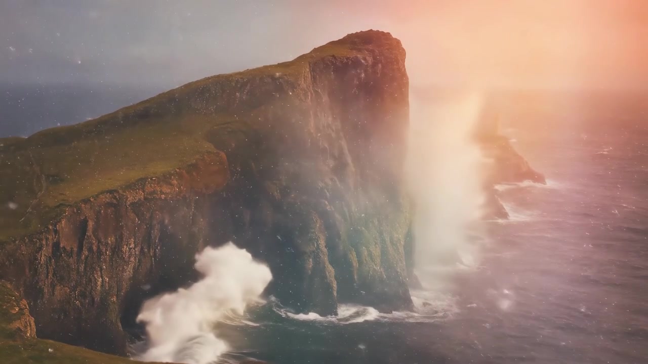 Spettacolare cascata che scende da scogliere costiere nell'oceano