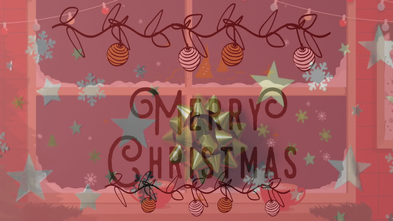 크리스마스 축하 문자의 애니메이션 크리스마스 장식 위에 텍스트