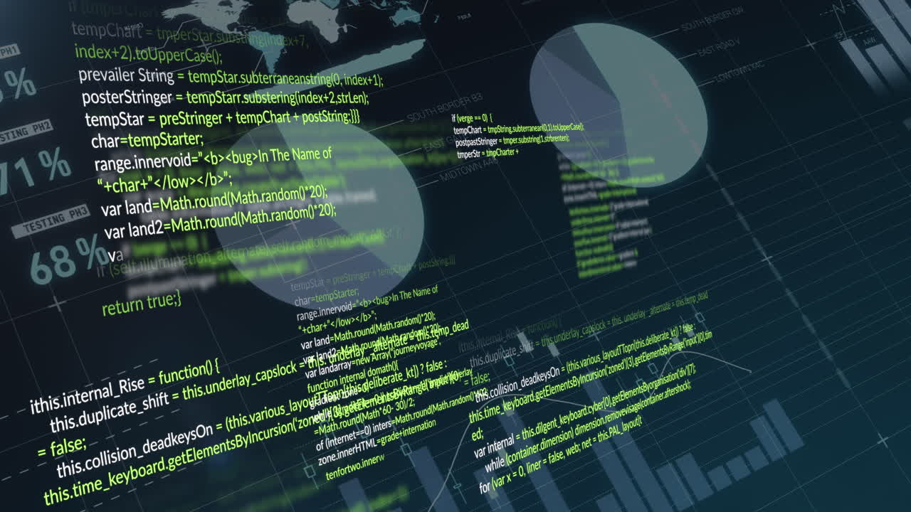Animation of data processing on black background