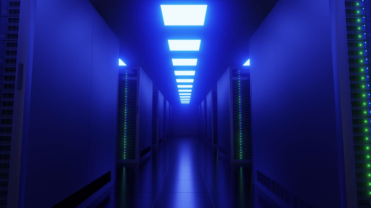 Server room interior. 3D animation