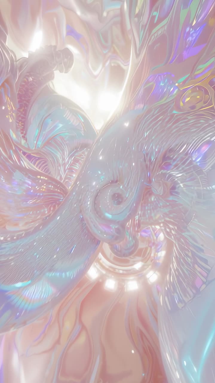 Vertical video: Iridescent tubes rotating in studio, revealing pastels after light triggers motion