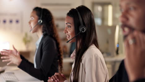 Call-center,-indian-woman-and-talking-at-computer