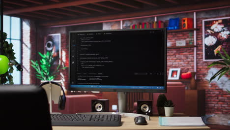 programming code editor software displayed on pc screen in home workspace