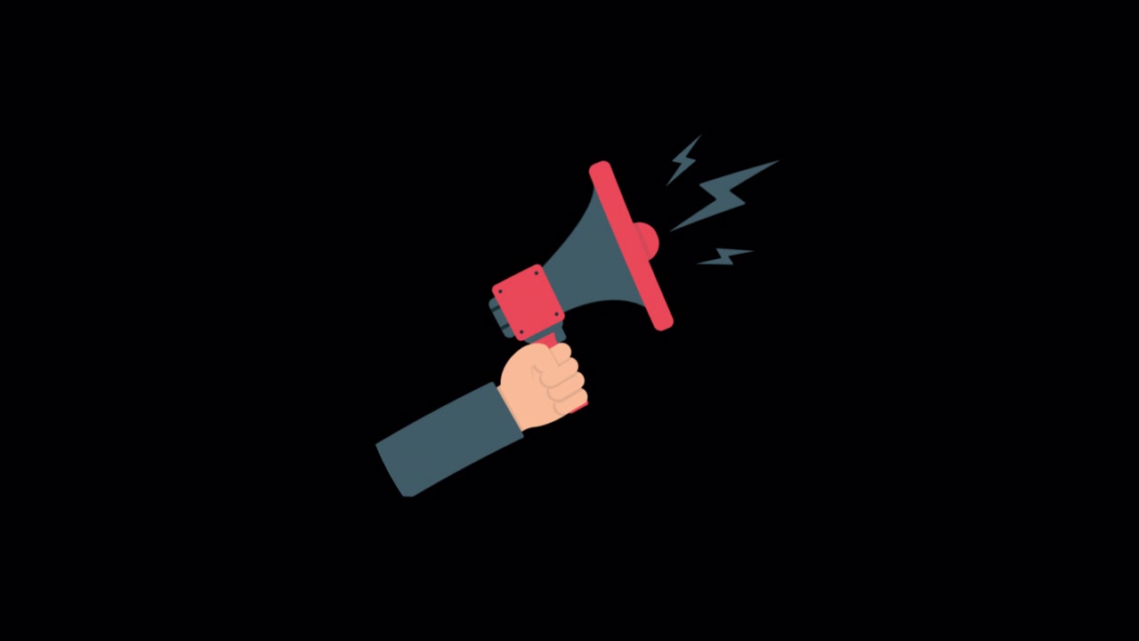 Animated Hand Holding Megaphone with Sound Waves