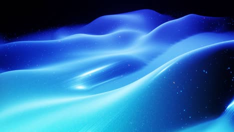 Stylish abstract blue surface as fantastical festive bg. Looped background, waves move on glossy surface like landscape made of liquid blue wax with sparkles. Beautiful soft bg with smooth animatin 4k