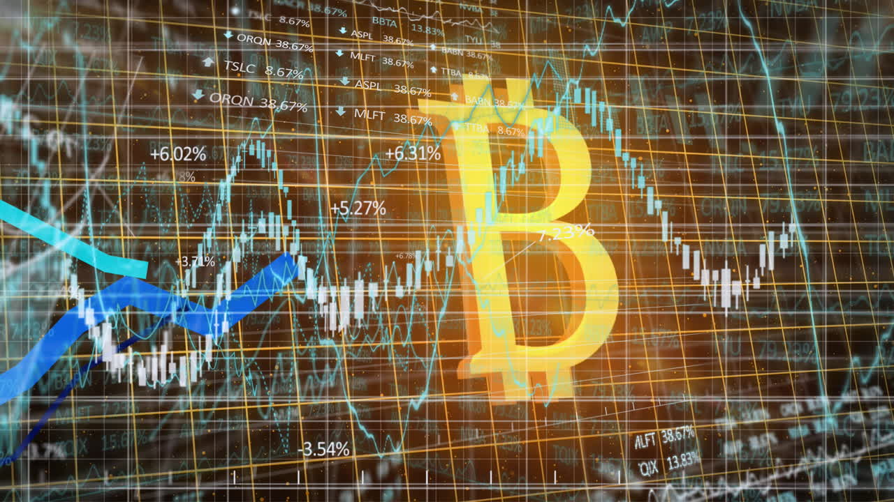 animación de bitcoin sobre el procesamiento de datos