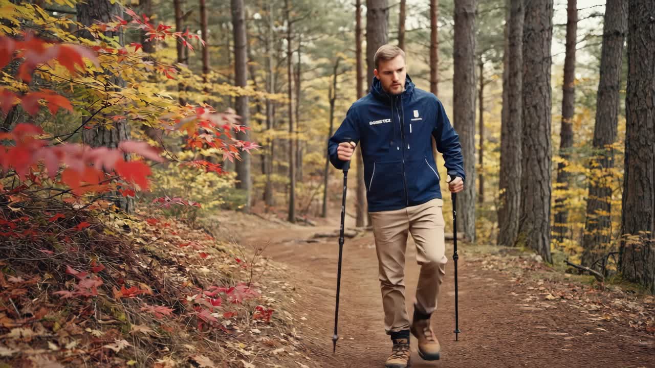 hombre caminando en el bosque de otoño