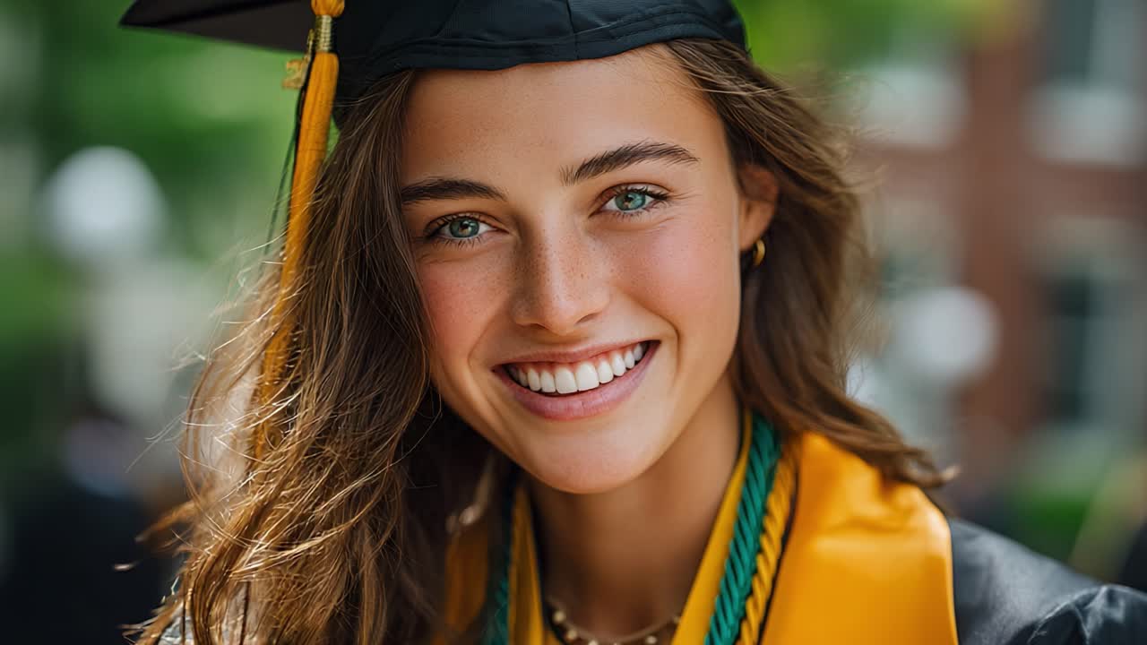 Celebrando a conquista: um momento alegre de formatura capturado em dois frames, mostrando o orgulho e a felicidade de uma jovem graduada com sua beca e capelo