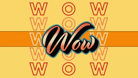 Animation-of-wow-text-on-yellow-background