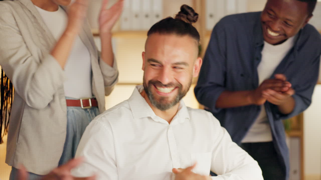 Clapping, celebration and business people