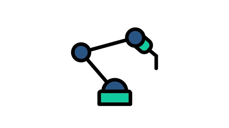 Flat Design Animated Icon of an Industrial Robotic Arm