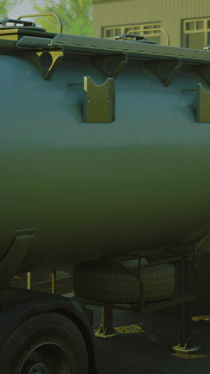 primer plano de un remolque de tanque verde