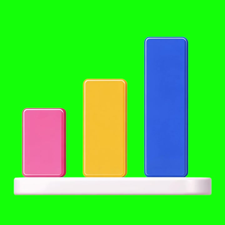 Grafico a barre 3D colorato su sfondo green screen