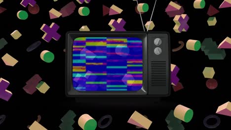 Animation-of-vintage-television-set-with-glitch-stripes-flickering-in-seamless-loop