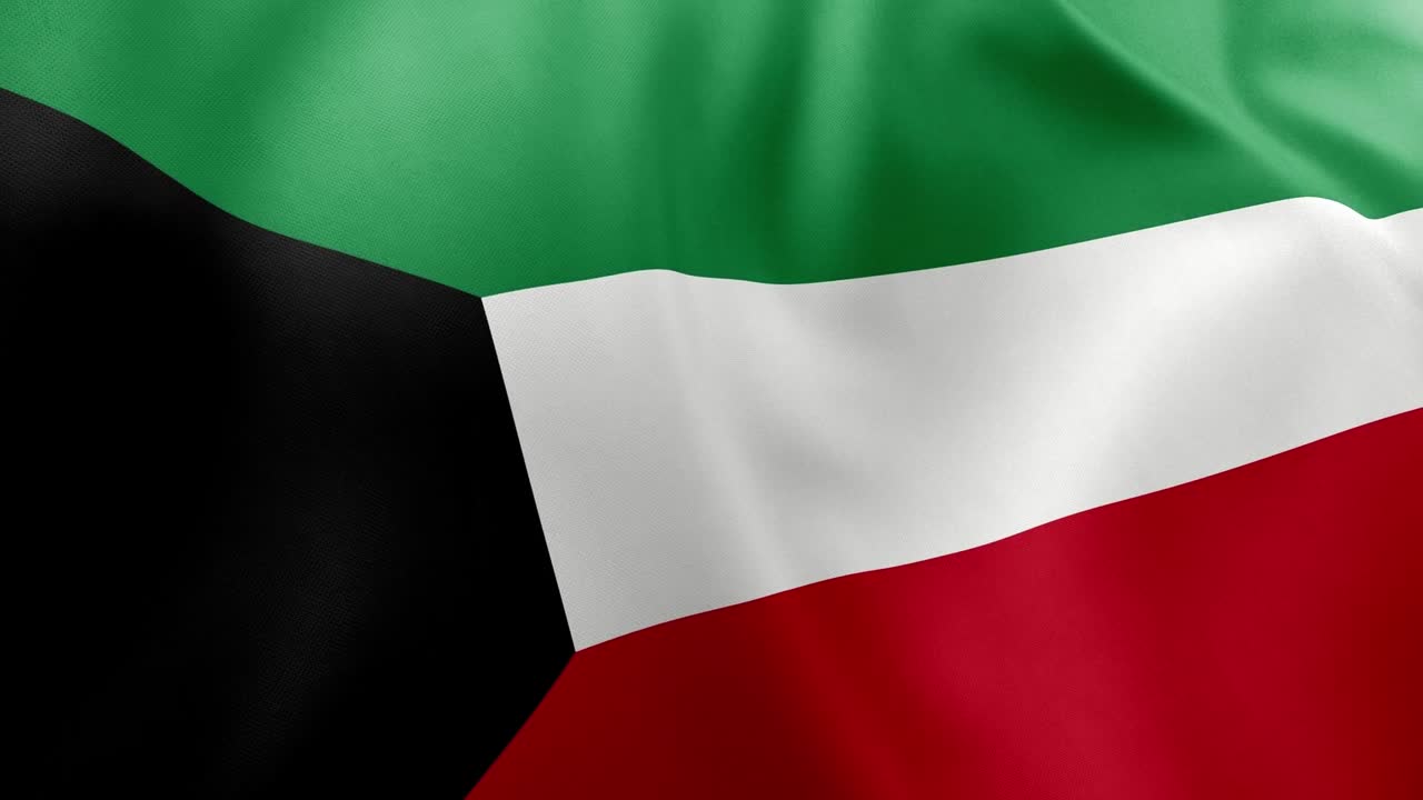 Realistic waving flag of Kuwait with green, white, red, black colors. Middle Eastern national symbol, Kuwait City, patriotism concept