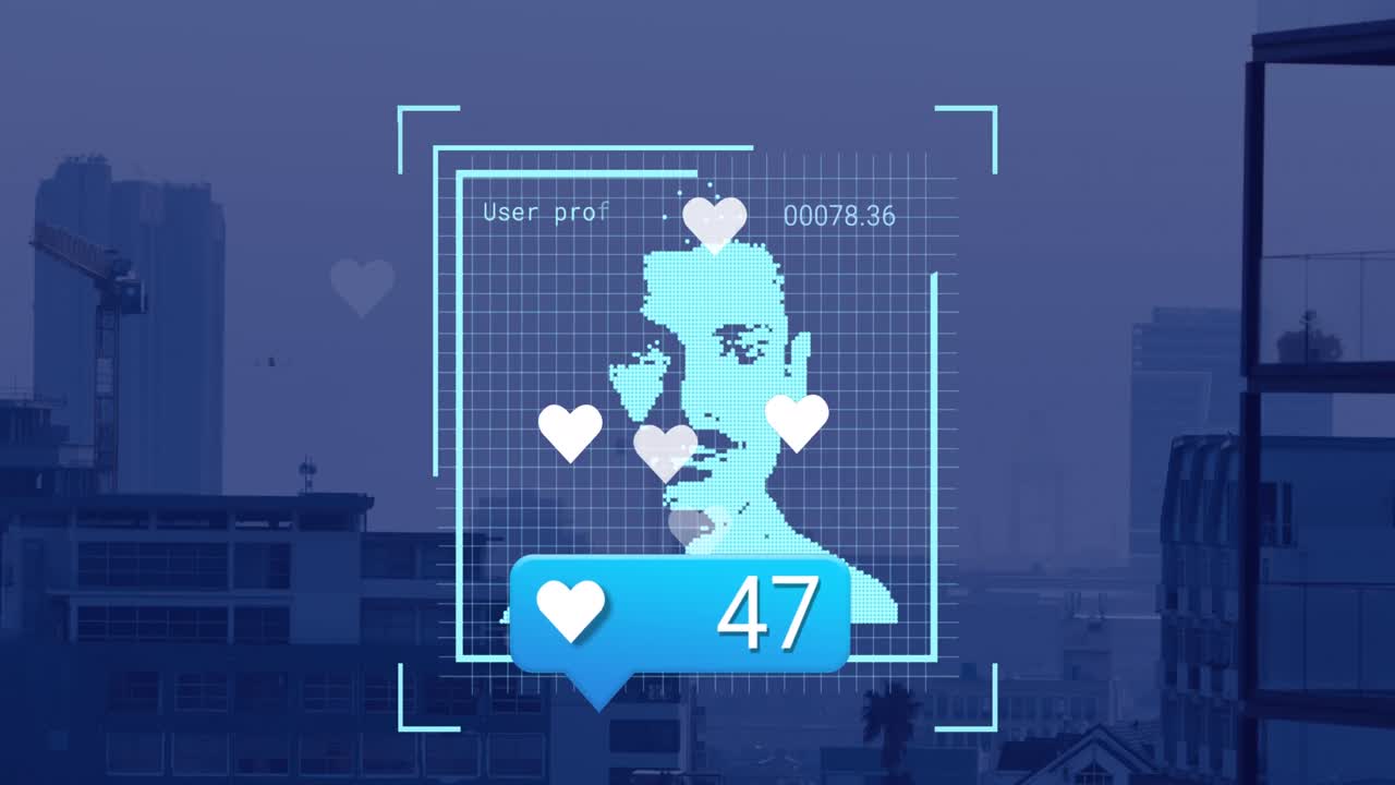 검은색 배경에 있는 데이터 처리에 대한 아이콘의 애니메이션