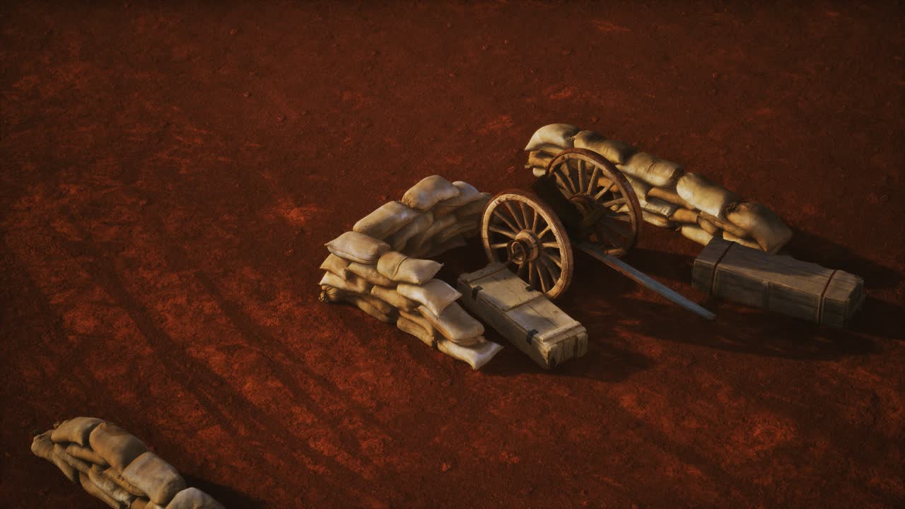 미국 내전 동안 모래 봉투 뒤에 총