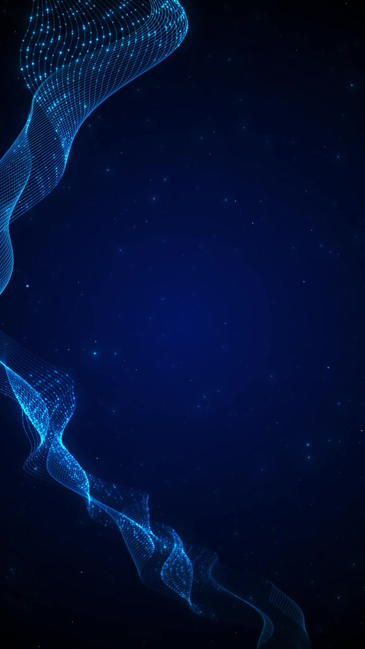 Visualizzazione astratta di onda di dati blu, curve a maglie luminose, particelle puntinate, atmosfera di tecnologia avanzata, introduzioni AI