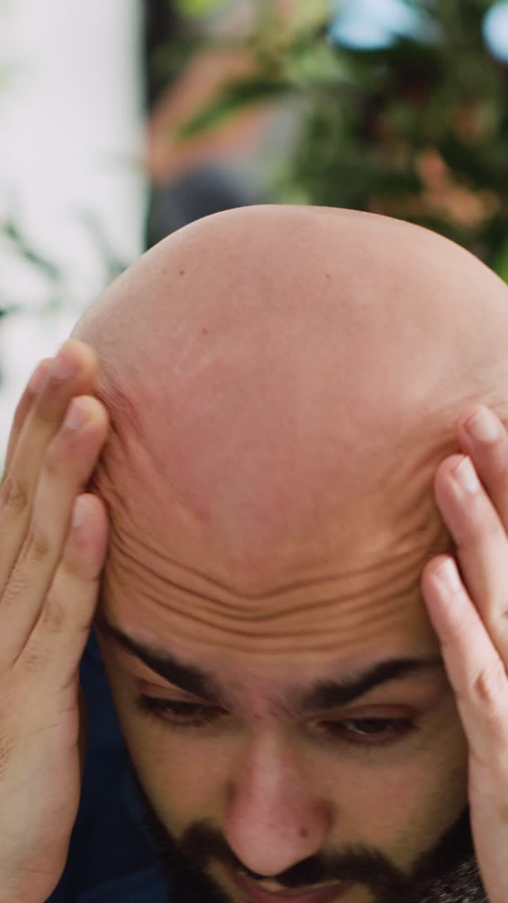 Video verticale: uomo d'affari malato che soffre di emicrania