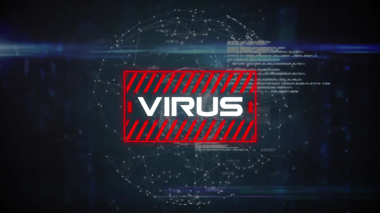 animación del texto del virus en todo el mundo con una red de conexiones