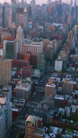 city scenery with diversity of modern architecture. amazing new york panorama hazy at backdrop. top view. vertical video