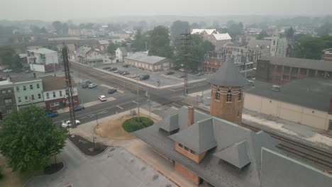 Aerial-drone-view-of-train-station