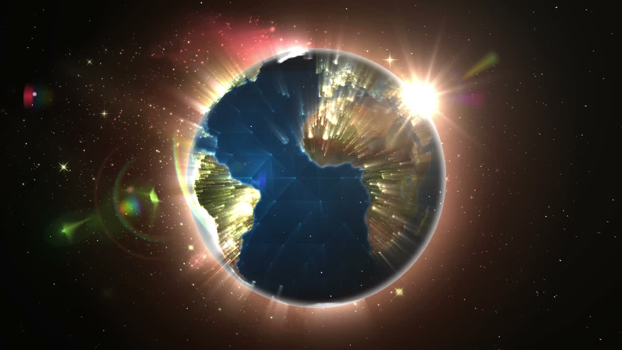 Animasi globe dan jaringan koneksi di atas latar belakang yang bersinar